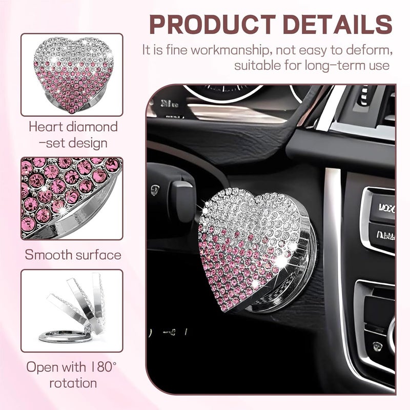ongfuwu Bling Car Engine Start Button Cover, Cute Heart Shape Diamond Ignition Button Cover Sticker, Sparkly Rhinestone Push to Start Button Decoration Decal for Women Girls (Gradient Pink) - Image 4